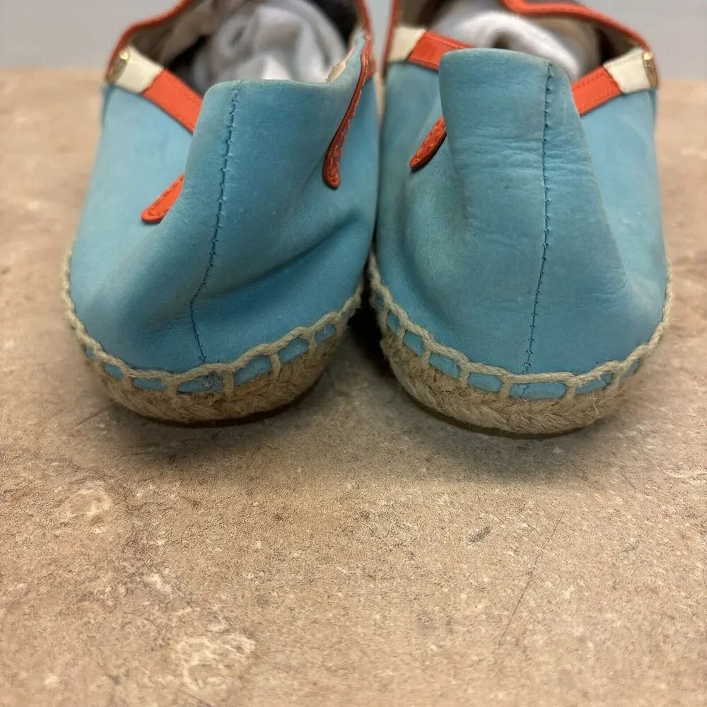 Tory Burch Sunglasses Leather Espadrille Shoes Women 8.5 Logo Leather Aqua
